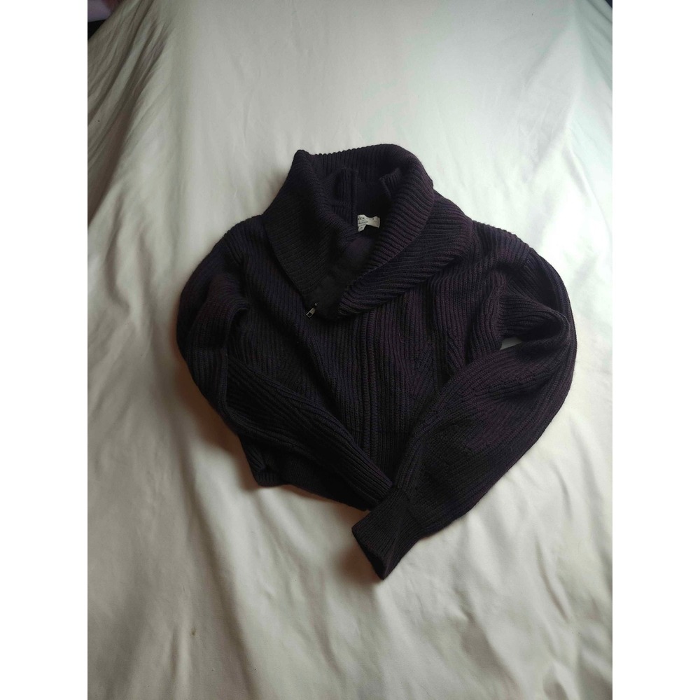 Derek Lam Collective Purple Ribbed Shawl Collar Zip Front Cropped Cardigan M